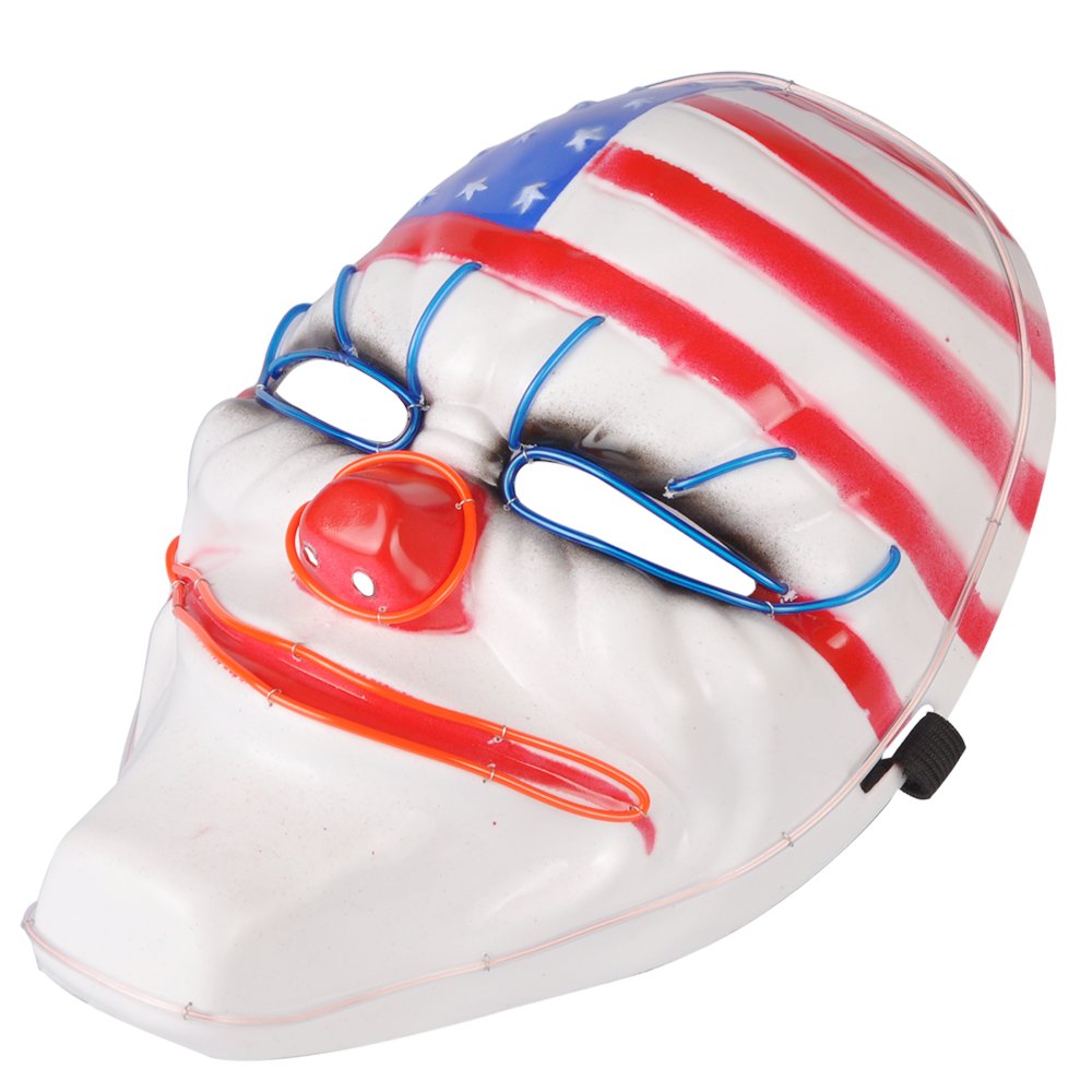 Cece Light Up Mask w/Creepy Clown USA Flag Glowing For Halloween Rave Costume Party