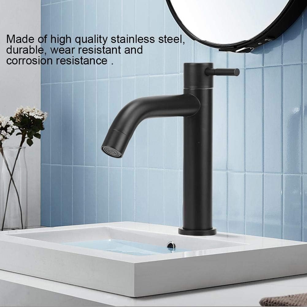 Mumusuki Single Cold Stainless Steel Black Bathroom Faucet with Hose - Image 5