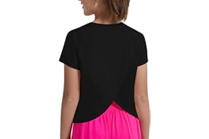 EXARUS Girls Athletic Shirts Workout Short Sleeve Crop Tops/Split Back Quick Dry Teen T Shirt Activewaer Tees Kids 6-14Y