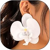 Dainty Bohemian White Flower Earrings Big Butterfly Orchid Stud Earrings Trendy Phalaenopsis Floral Drop Earrings Jewelry Presents for Women Wife
