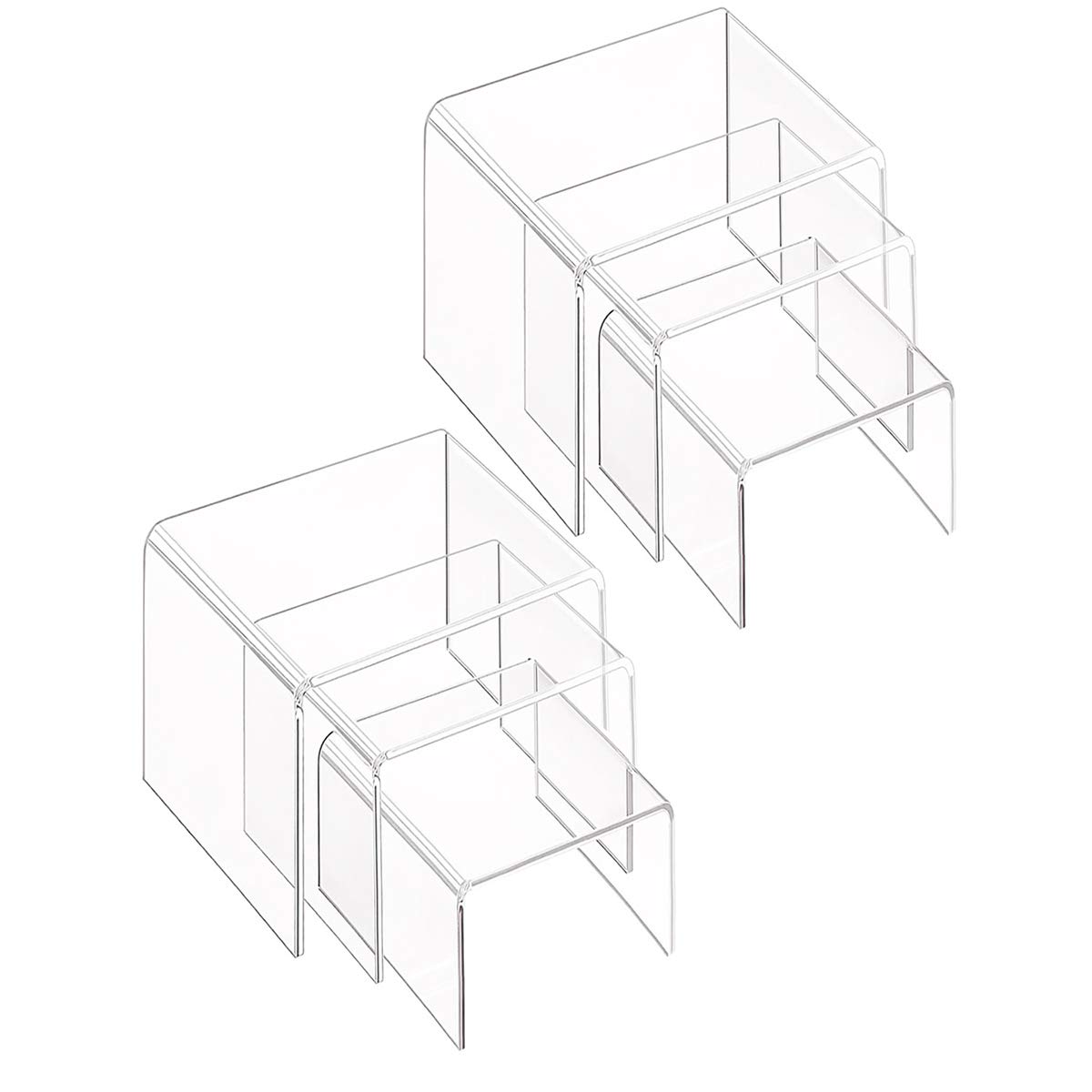 AUFIKR Clear Acrylic Display Risers, 2 Sets of 3 Size Showcase Shelf for Figures, Buffets, Cupcakes and Jewelry Display Stands, with Sticky Protective Film