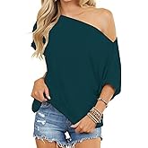 Eniloyal Off The Shoulder Tops for Women Short Sleeve Trendy T Shirts Loose Batwing Summer Going Out Oversized Blouse Tunic