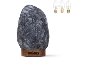 DRMNS Himalayan Salt Lamp, Natural, Salt Lamp, Grey Salt Lamp, Hand Carved, Rock Salt, Night Light, Real Wood Base, 3xLight B