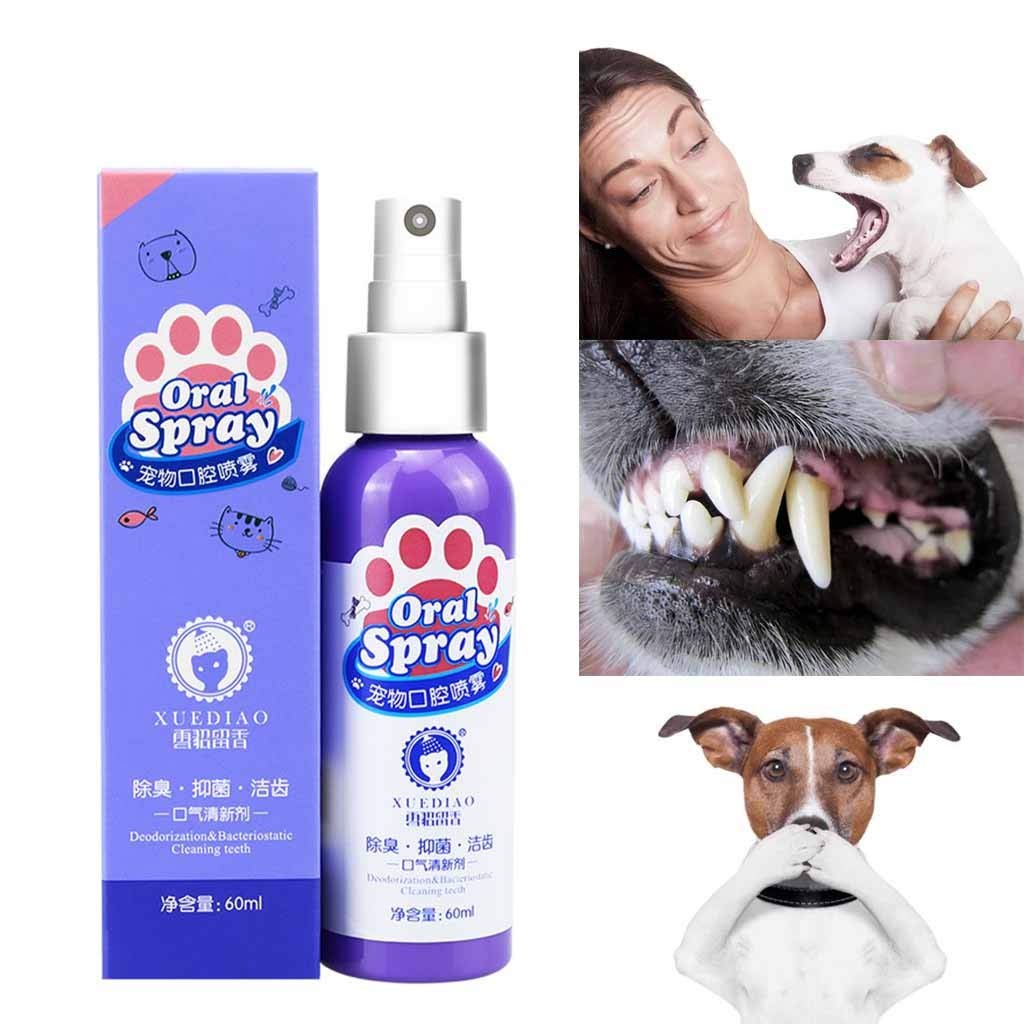 Oral Spray for Pets 60 ML Professional Teeth Cleaning Dog Cat Breath Freshener Safe Over-All Oral Care Deodorization Bacteriostatic Fresh Scent Prevent Gum Diseases (60ML)