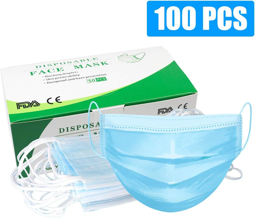 Disposable 100 PCS Filter 3-ply Face Mask Personal Protection Dust-Proof Anti Spittle Eye Mask for Earloop