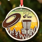 Disc Golf Ornament, Disc Golf Christmas Ornaments for Christmas Tree Wood and Acrylic, Flying Disc Ornament for Holiday Tree Decorations, Disc Golfer Gifts for Dad Outdoor Athletes and Coaches