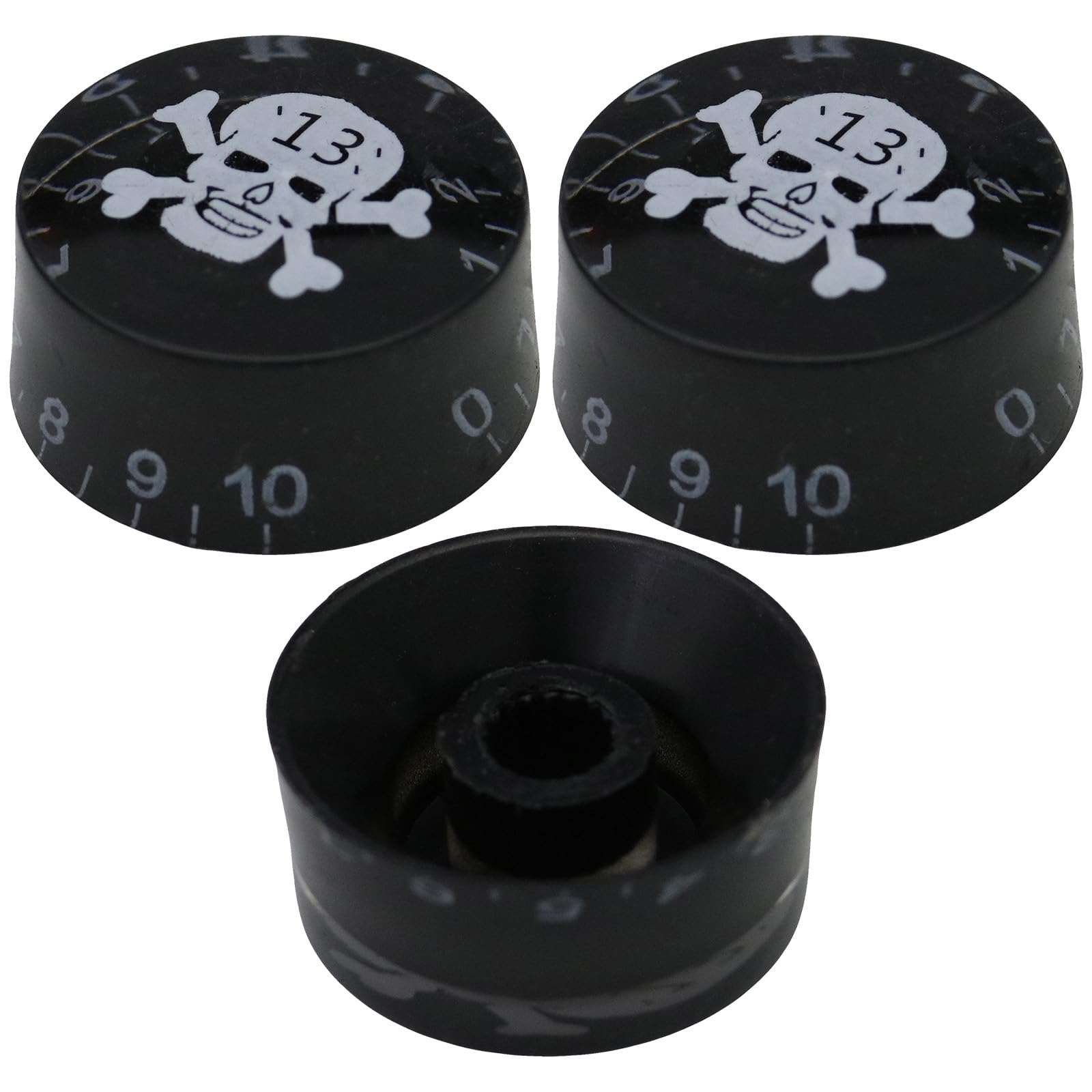 Pack Of 3 6mm Splined Hole Number Scale Guitar Control Knob With Printed Skull And Crossbones Tone/Volume Knob (White)