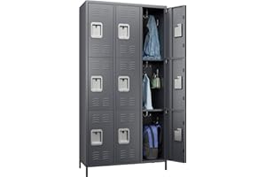 JAORD Metal Locker Storage Cabinet with 9 Doors, 72" Tall Locker for Employees, Steel Lockers for Home Office School Gym (Dark Gray)