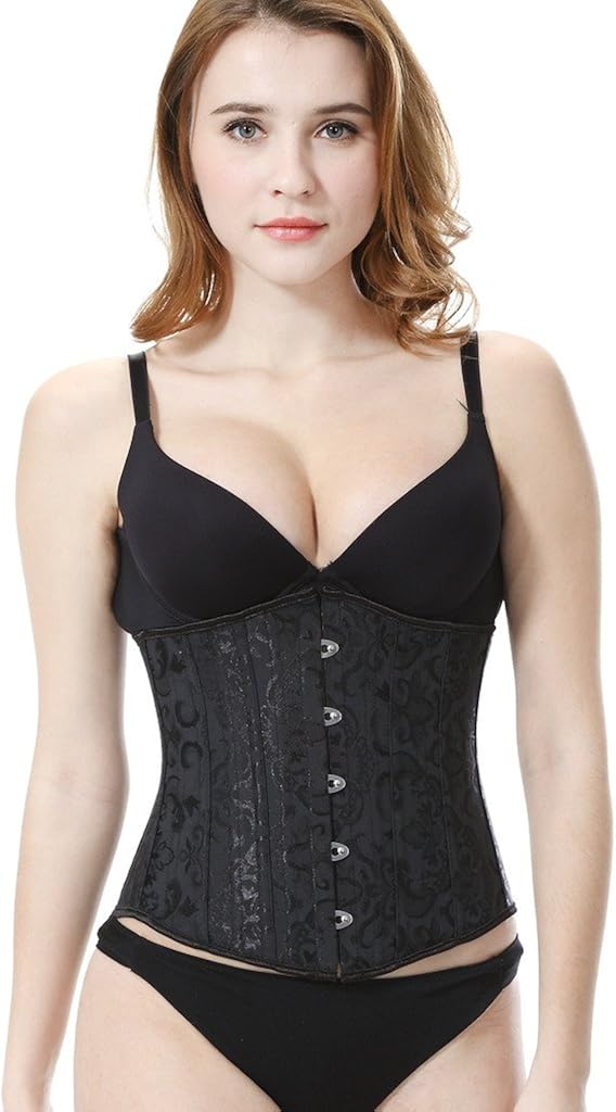 Everbellus Womens 24 Spiral Steel Boned Satin Underbust Waist Training Brocade Corset at  Women’s Clothing store