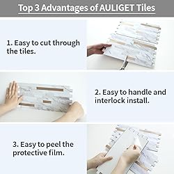 AULIGET 20 Sheets Faux Stone White Marble Peel and