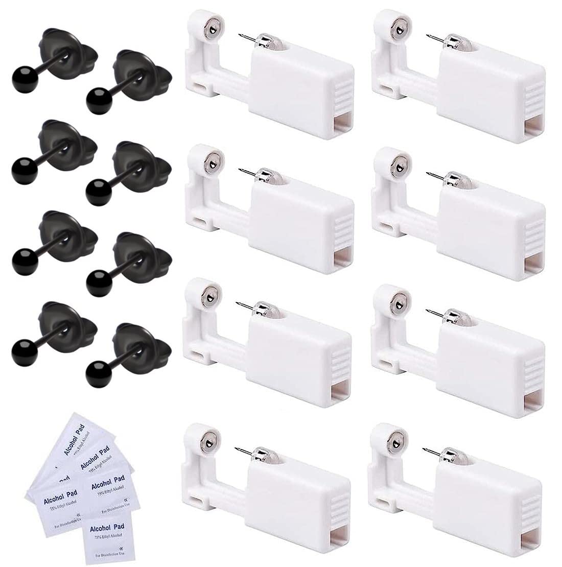 KOMUNJ Pack of 8 Ear Piercing Gun, Disposable Sterile Safety Ear Nose Piercing Gun Kit, with Stud Earrings, Asepsis Pierce Kit, Piercing Accessories, Stainless Steel