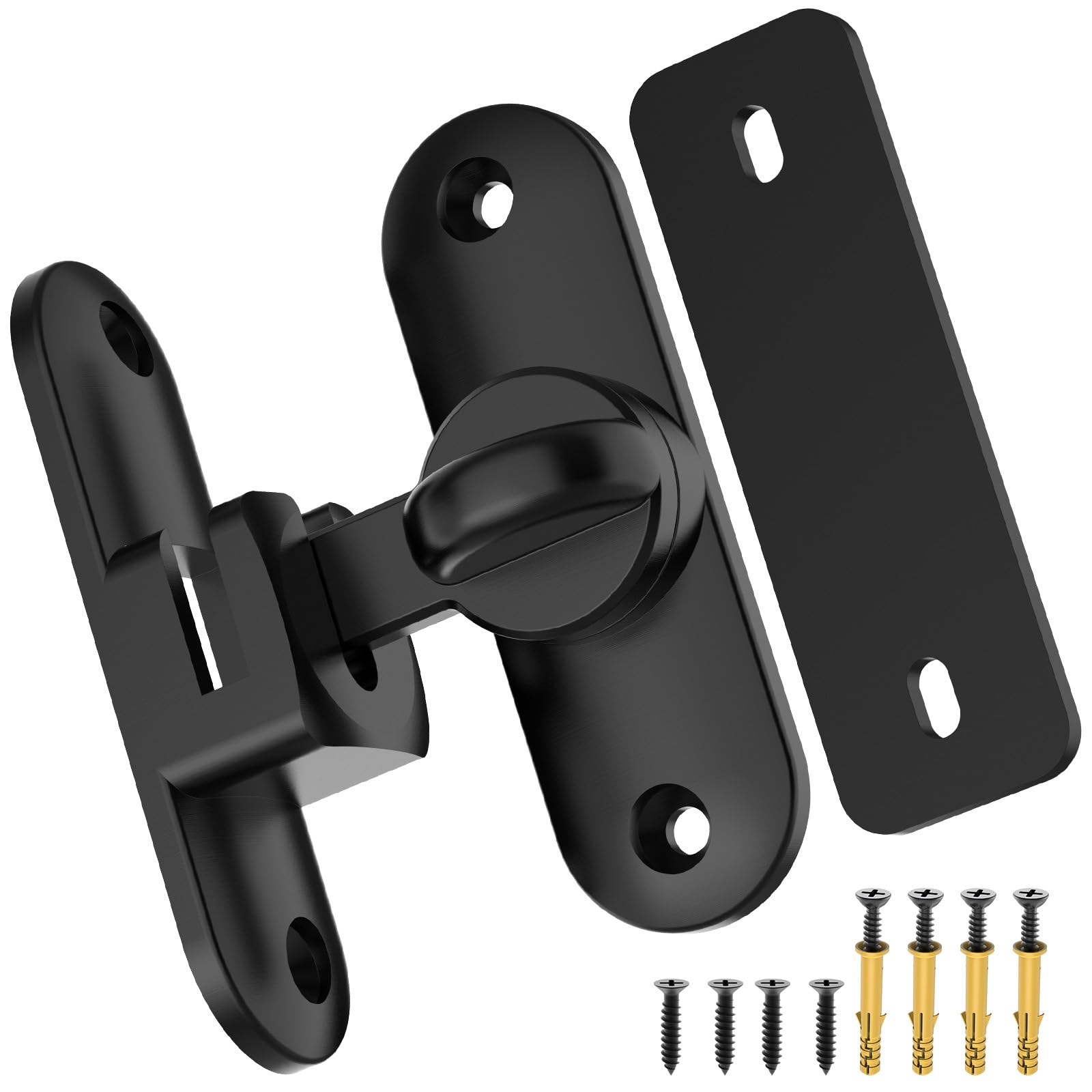 Flip Sliding Barn Door Lock, 90/180 Degree Sliding Door Lock Latch and latches for Barn Door, Pet Door, Bathroom, Outdoor, Garage, Window, Sliding Door (2, Black)