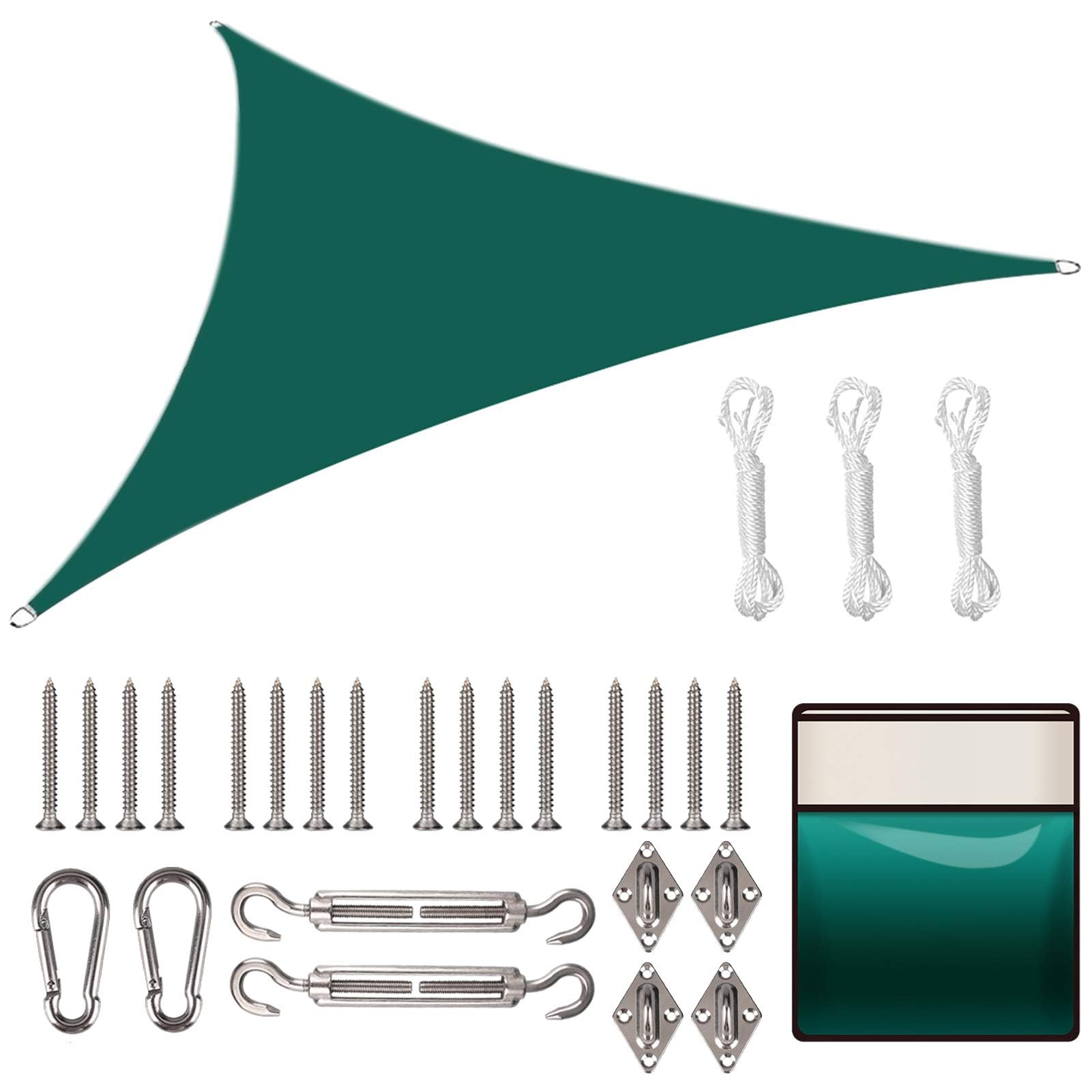 Yeahmart Sun Shade Sail Triangle 2x2x2m with Fixing Kit Waterproof Anti-UV Sunscreen Awning Canopy 98% UV Block for Outdoor Garden Patio Party Backyard Yard Camping with Free Rope, Green