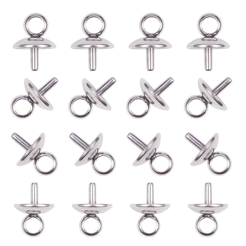 UNICRAFTALE 50pcs 6x5mm Stainless Steel Cup Pearl Peg Bails Pin Pendants Small Screw Eye Pins Clasps Hooks 1mm Pin Eye Screws for Half Drilled Beads Jewelry Earring Making, Hole 2.5mm
