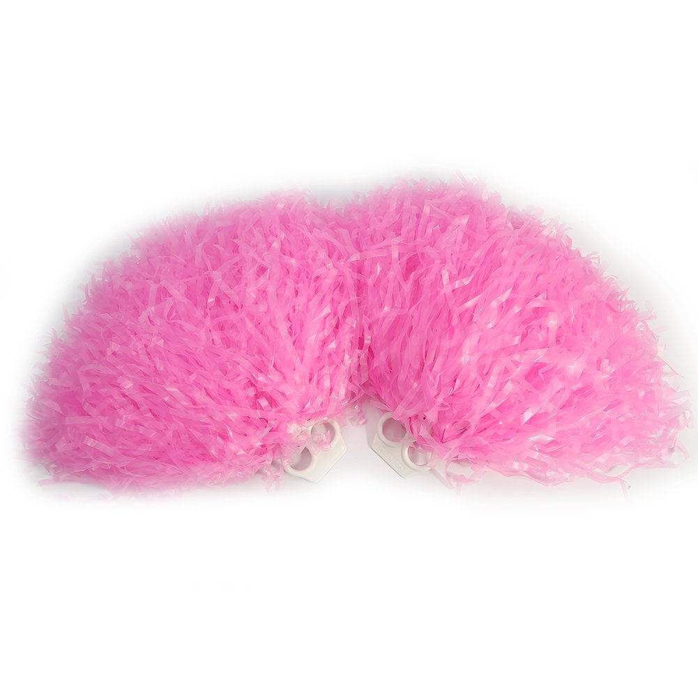 2 Pack Cheerleader Pom Poms, Fluffy Cheerleading Pom Poms Pompoms Cheerleader Metallic Foil Pompoms with Plastic Finger Ring for Kids Adult Team Spirit Sports Party Dance Cheering (Pink)