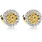 Round Unisex 14K Yellow Gold Plated 925 Sterling Silver Screw Back Post Circle Small 90's Hip Hop Ice Out 5A Cz Little Hypoallergenic Solid Gold Nugget Stud Cubic Zirconia Earrings For Men Women