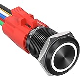 APIELE 16mm Latching Push Button Switch 12V DC On Off Black Shell with LED Angel Eye Head for 0.63" Mounting Hole with Wire Socket Plug Self-Locking (White/Black Shell)