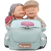 Veemoon Elderly Couples Resin Figurines Wedding Anniversary Cake Topper Loving Couple in Car Statue Ornaments for Home Decoration Gift