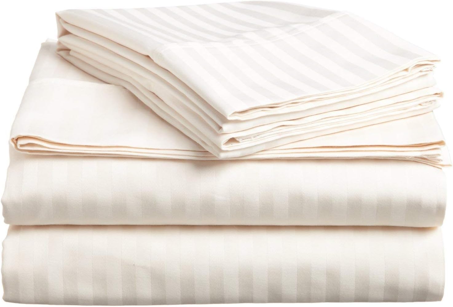 Opulence Bedding Stripe Sheet Set-Olympic Queen Size Sheet Set-Organic Cotton Sheet set-500 Thread Count- 15 Inch deep Pocket-Ivory Sheet Set !!