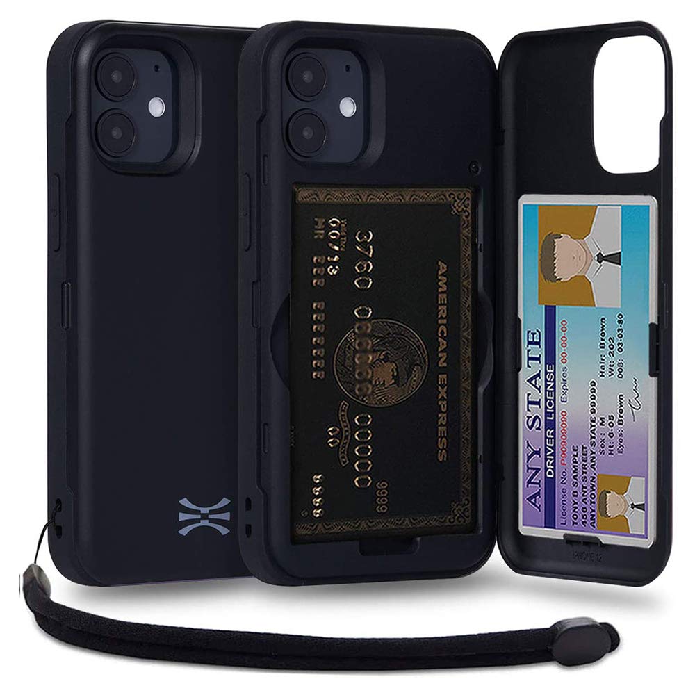 TORU CX PRO for iPhone 12 Mini Case Wallet | Protective Shockproof Heavy Duty Cover with Hidden Card Holder & Card Slot | Mirror & Wrist Strap Included - Black — image 1