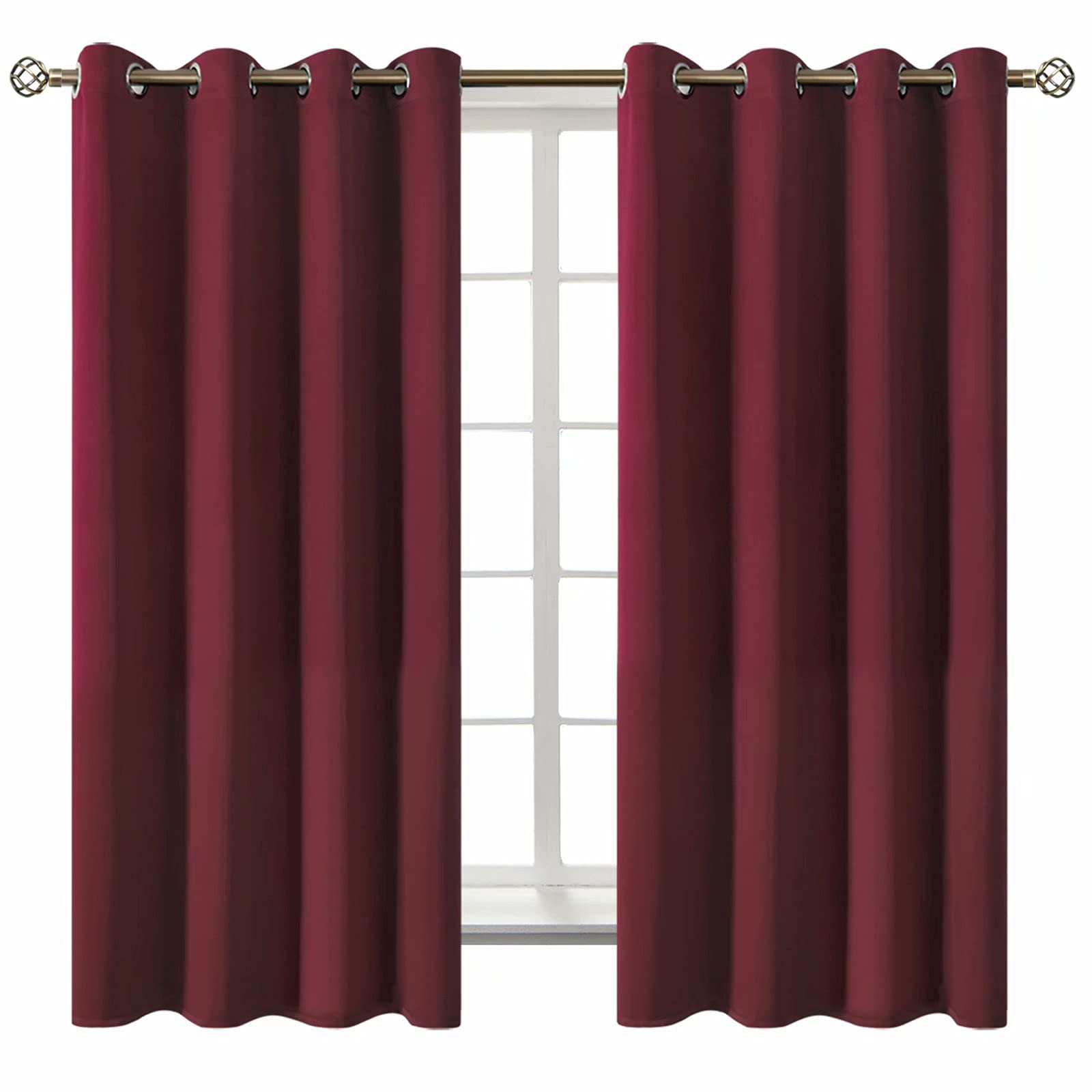 BGment Blackout Curtains - Grommet Thermal Insulated Room Darkening Bedroom and Living Room Curtains, Set of 2 Curtain Panels (52 x 63 Inch, Burgundy)