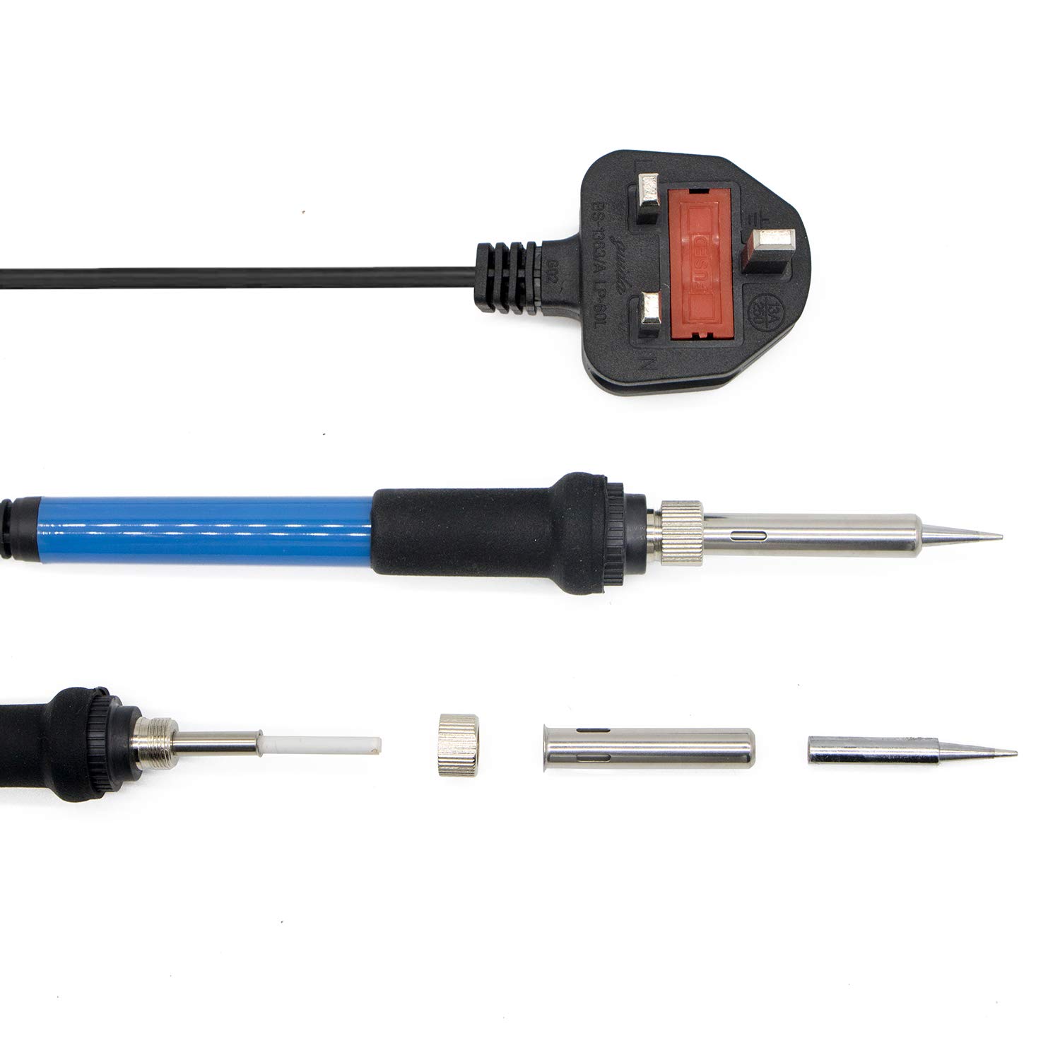 60W 220V Soldering Iron Kit, Lead Free Solder Wire Tube 0.8mm Diameter, Temperature Adjustable Electric Solder Iron Pen Set with 5pcs Extra Soldering Tips, Ready to Use Out The Box
