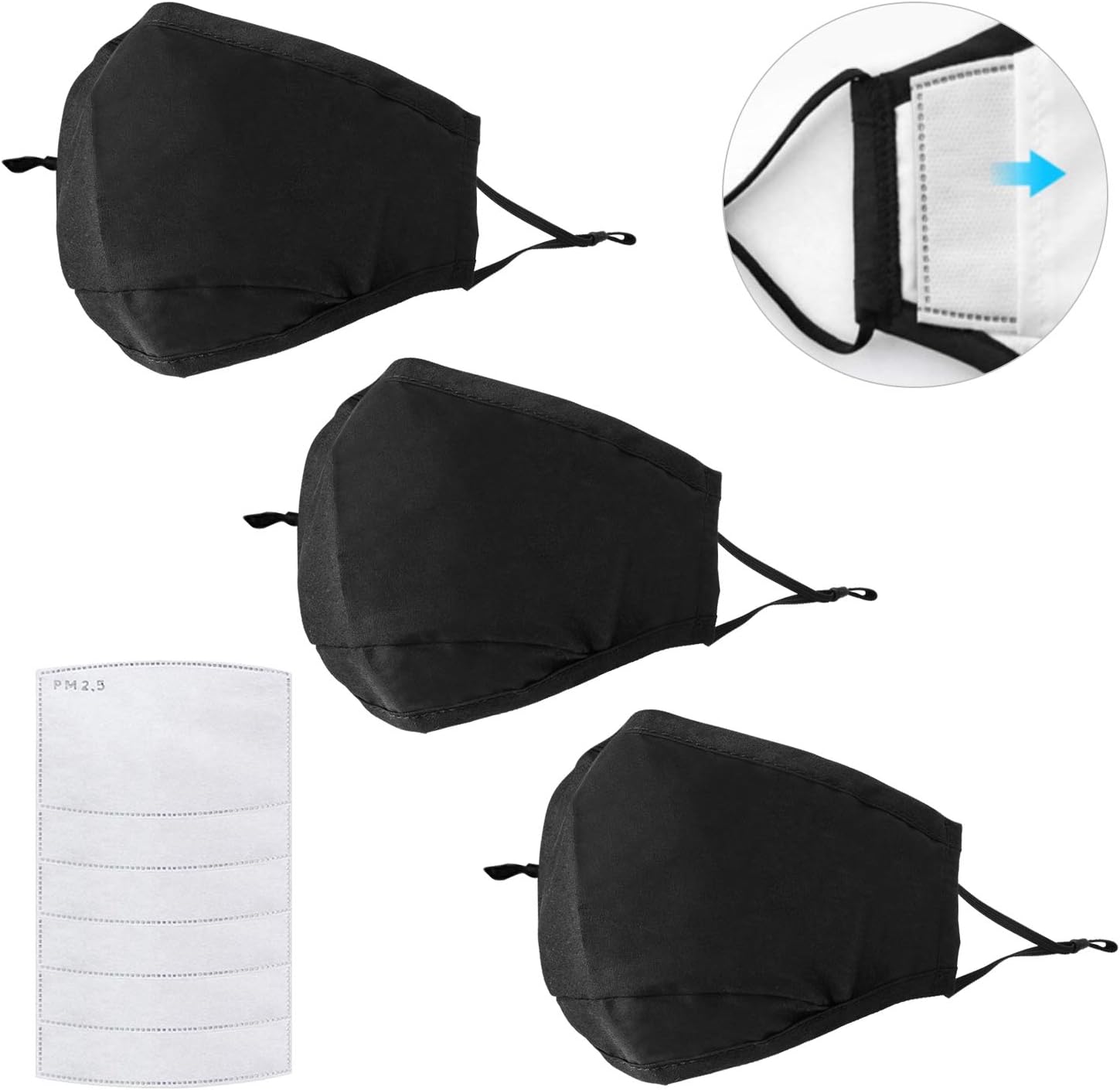 3 Pack of Mouth Mask,Fashion Washable PM2.5 Mouth Mask with Activated Carbon Filter Adjustable Reusable Anti-Dust Windproof Cotton Face Mouth Mask for Cycling Camping Travel