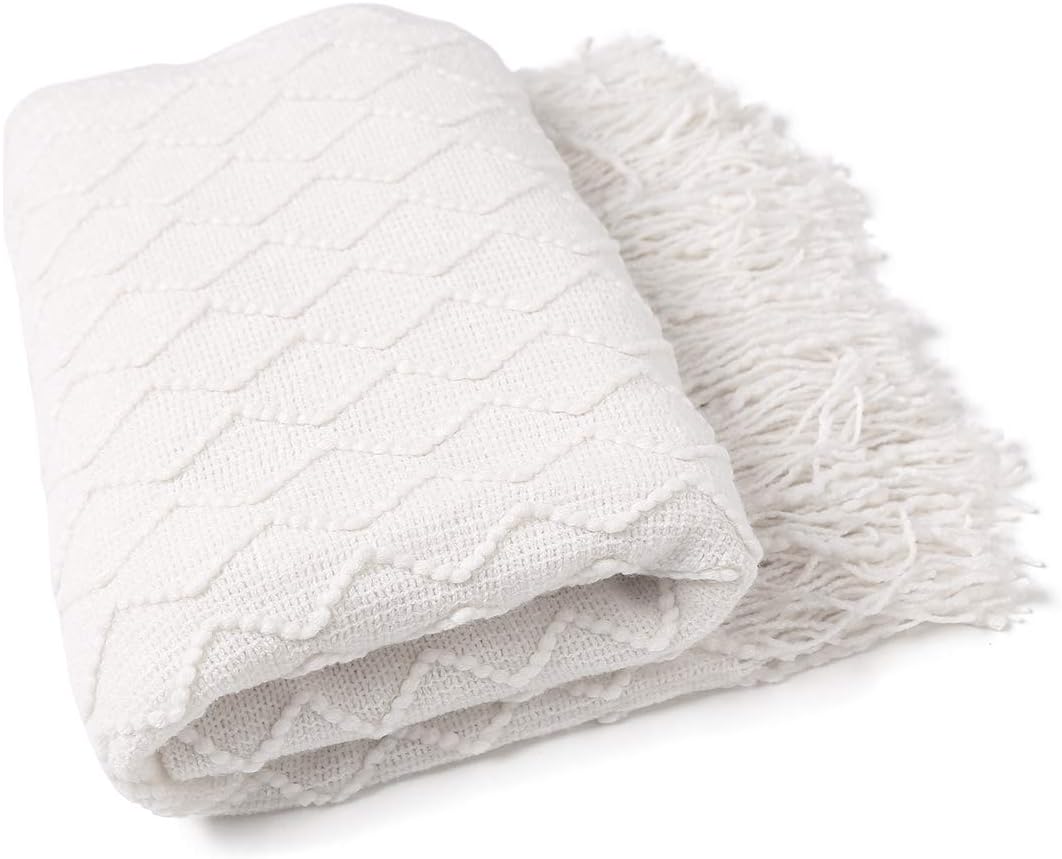 SPAOMY Throw Blanket, Knit Blanket with Tassels, Textured Cozy Lightweight Decorative Throw Blanket for Couch, Bed, Sofa, Travel- All Seasons (50x60 Inch, Beige): Home & Kitchen