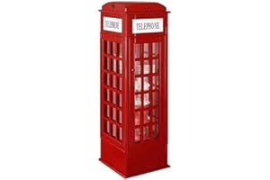 GRIPITHPY Red Telephone Booth Wooden Bookcase,5-Tier Floor Standing Bookshelf,Cute London Telephone Booth Storage Cabinet wit
