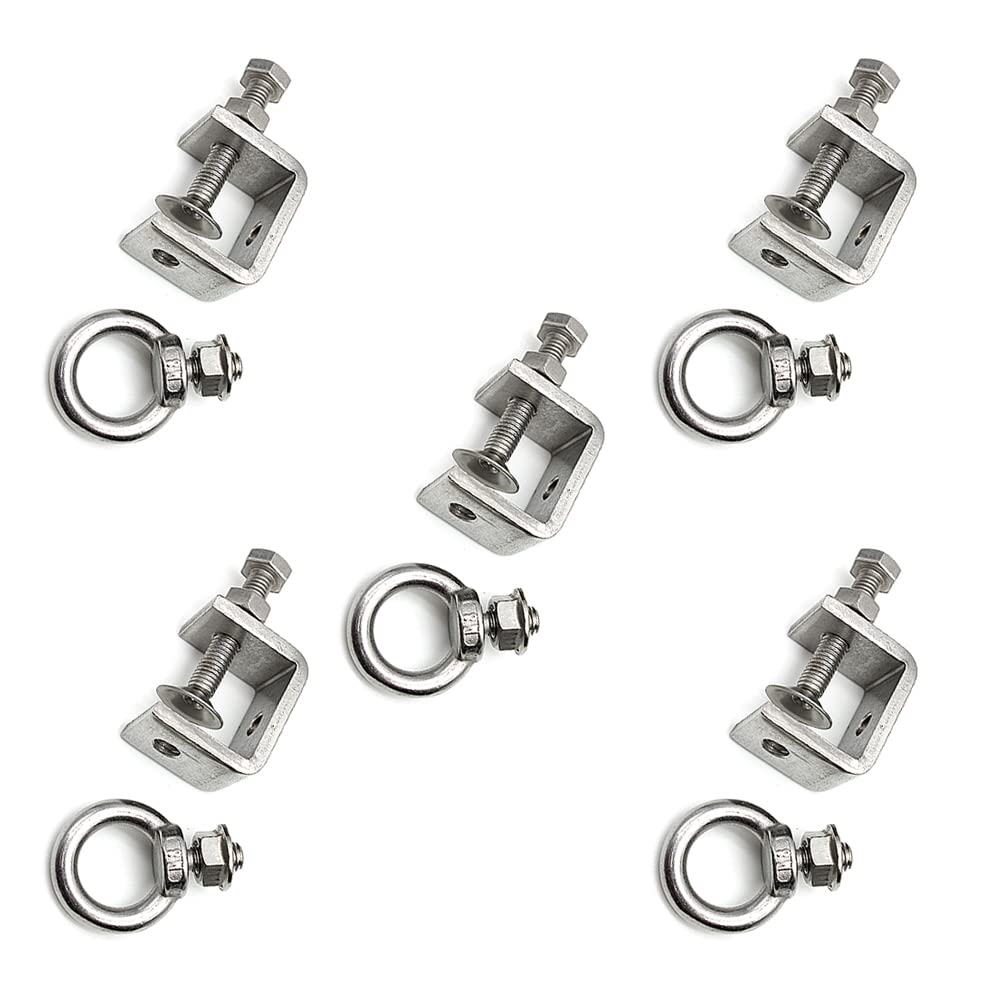 WANLIAN 5Pcs Steel Beam Clamp;C Clamp Stainless Steel;Square Screw Clamp.Comes with Stainless Steel Screw Ring That Can Withstand 100 Pounds of Static Gravity, Silver