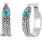 Feather Hoop Earrings 925 Sterling Silver Turquoise Earrings Western Jewelry Feather Gifts for Women