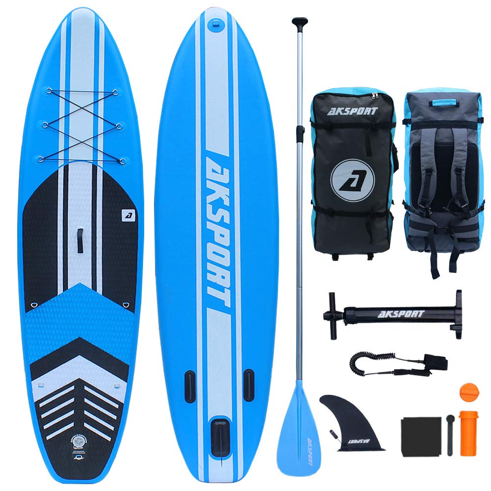 AKSPORT 10'6"×32"×6" Inflatable Stand Up Paddle Board with Premium Non-Slip Deck,Travel Backpack,Adjustable Paddle,Pump,Leash for Youth & Adult Ultra-Light Surfing SUP Boards