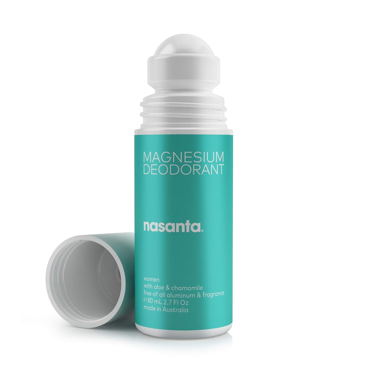 nasanta Magnesium Deodorant for Women with Aloe & Chamomile - Australian Made Natural Deodorant, 100% Free of ALL Forms of Aluminum, 100% Unscented, 80 mL 2.7 Fl Oz Roll On : Beauty