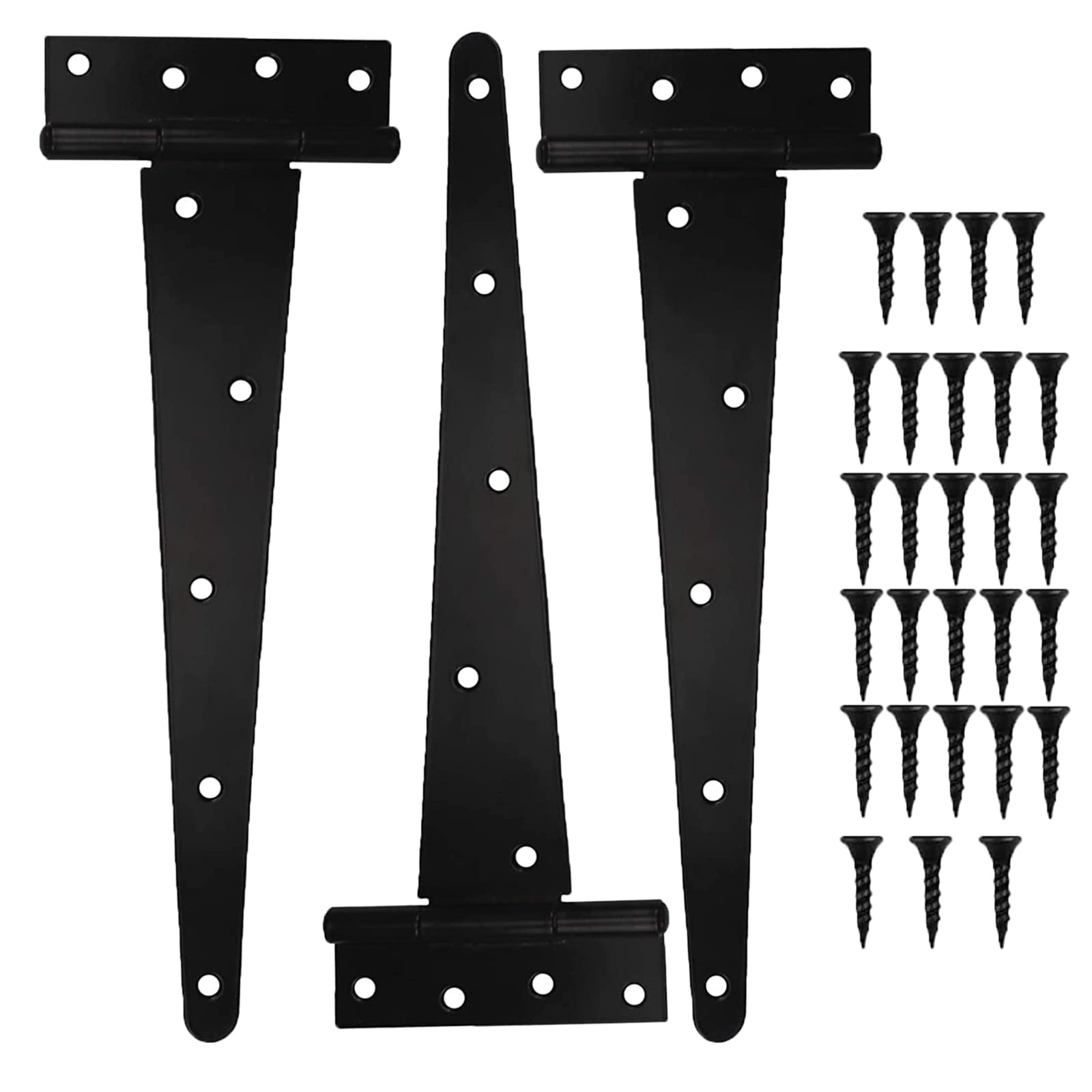 3 Pack Heavy Duty T Hinges, 16 Inch 400mm - Black Metal Shed Tee Hinges with Screws for Shed, Garden & Wooden Gates, Barn Doors, Fences
