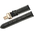 iStrap Leather Watch Band -Alligator Grain Embossed Pattern Calfskin Replacement Strap-Stainless Steel Deployment Buckle with Push Buttons-Bracelet for Men Women-18mm 19mm 20mm 21mm 22mm 24mm