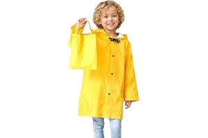 COJOUCCI Yellow Kids Raincoats, Waterproof Rain Jacket with Hood, Lightweight Toddlers Boys Girls Rian Coat Rainwear