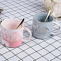 Mr and Mrs Coffee Mugs Set of 2,OAMCEG 11.2oz Couples Ceramic Coffee Cup with Gold & Marble Design + 2 Spoons- Unique Gift for Him Her for Parents for Valentine