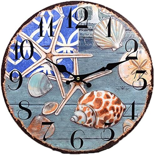 New 13"X 13" Shells Wood Wall Clock Home WallDecor Marine Coastal Nautical Beach