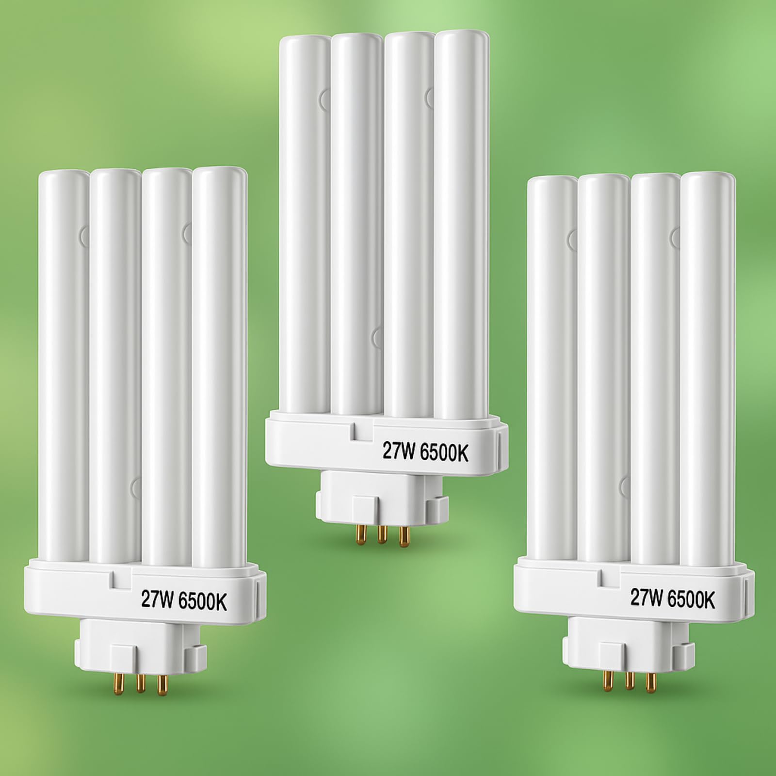 Photo 1 of 3 Pack 27W FML27 Natural Daylight Spectrum Fluorescent Light Bulb Replacement, 4 Pin GX10q-4 Base Compact Fluorescent Light Bulbs, 1500 Lumens, 6500K Daylight Quad Tubes CFL Replacement Bulbs