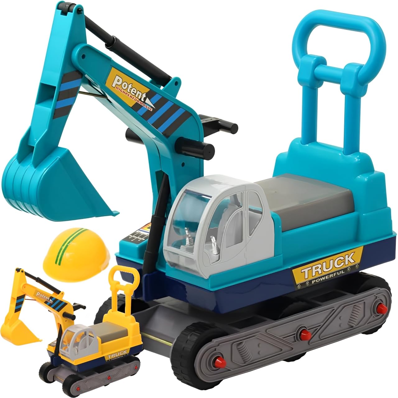 life_mart 子供用 足けり 乗用ショベルカー 乗用玩具 アーム駆動 ヘルメット付き 押して運べる取っ手付き (ブルー) の商品画像