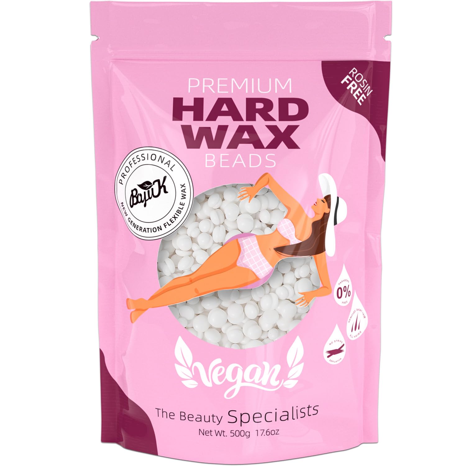 Wax Beads, BOYUJK Professional Hard Wax Beads for Full Body, Facial And Legs, Painless Gentle Hair Removal Wax Beads for Women and Men (500g, White)