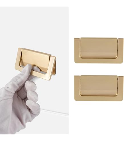 OFOEKV 2pcs Zinc Alloy Flush Cabinet Handles - 96mm Hole Center Hidden Pulls For Drawers, Cabinets & Wardrobes (Gold)