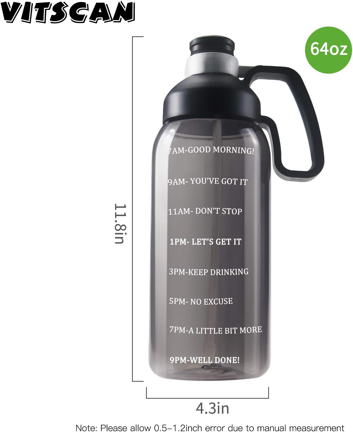 64 OZ Water Bottle with Straw, Motivational Water Bottle with Time Marker Clear Large Water Bottle with Handle, 2L Sports Water Bottle BPA Free Wide Mouth Water Jugs for Gym, Kitchen, Working : Sports & Outdoors