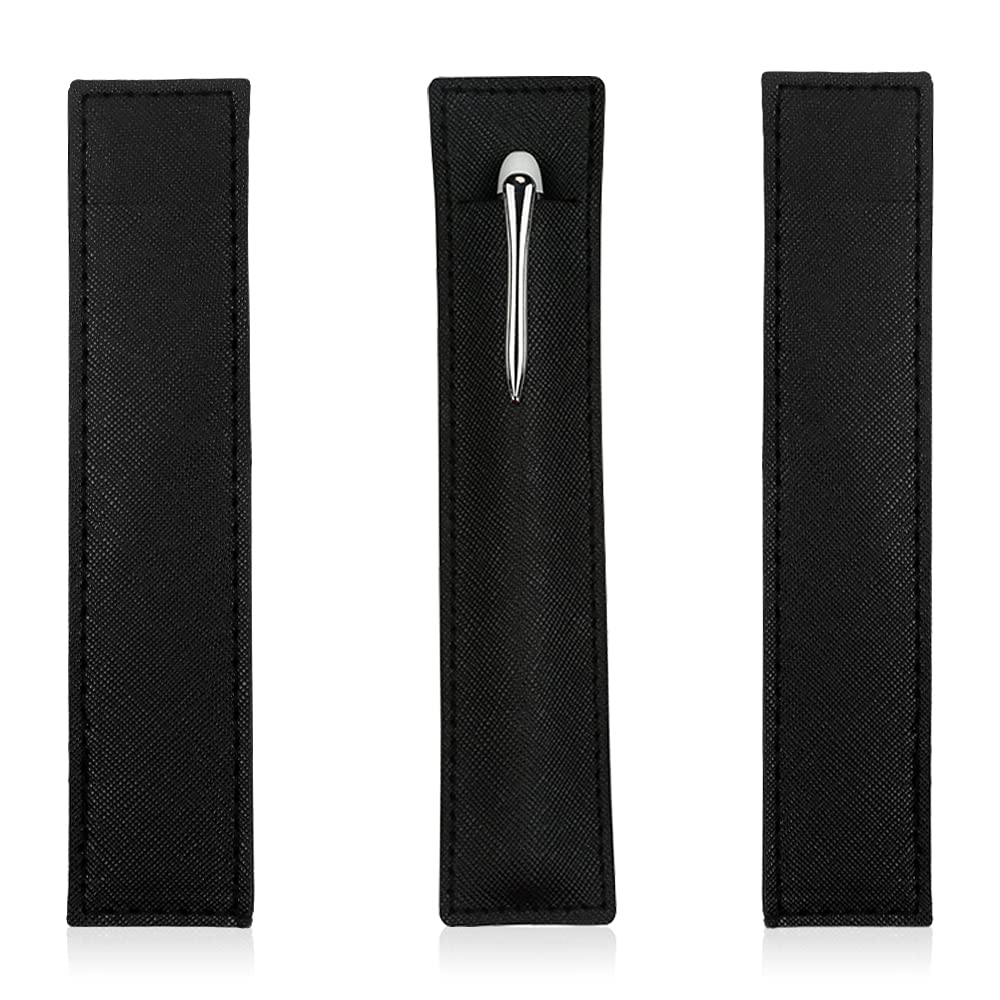 Fatiya 3 Pack Leather Pen Pouch Sleeve, Single Fountain Pen Holder Case, Soft Pen Protective Cover Organizer for Stylus Touch Pen, Ballpoint Pen, Pencils (Black)