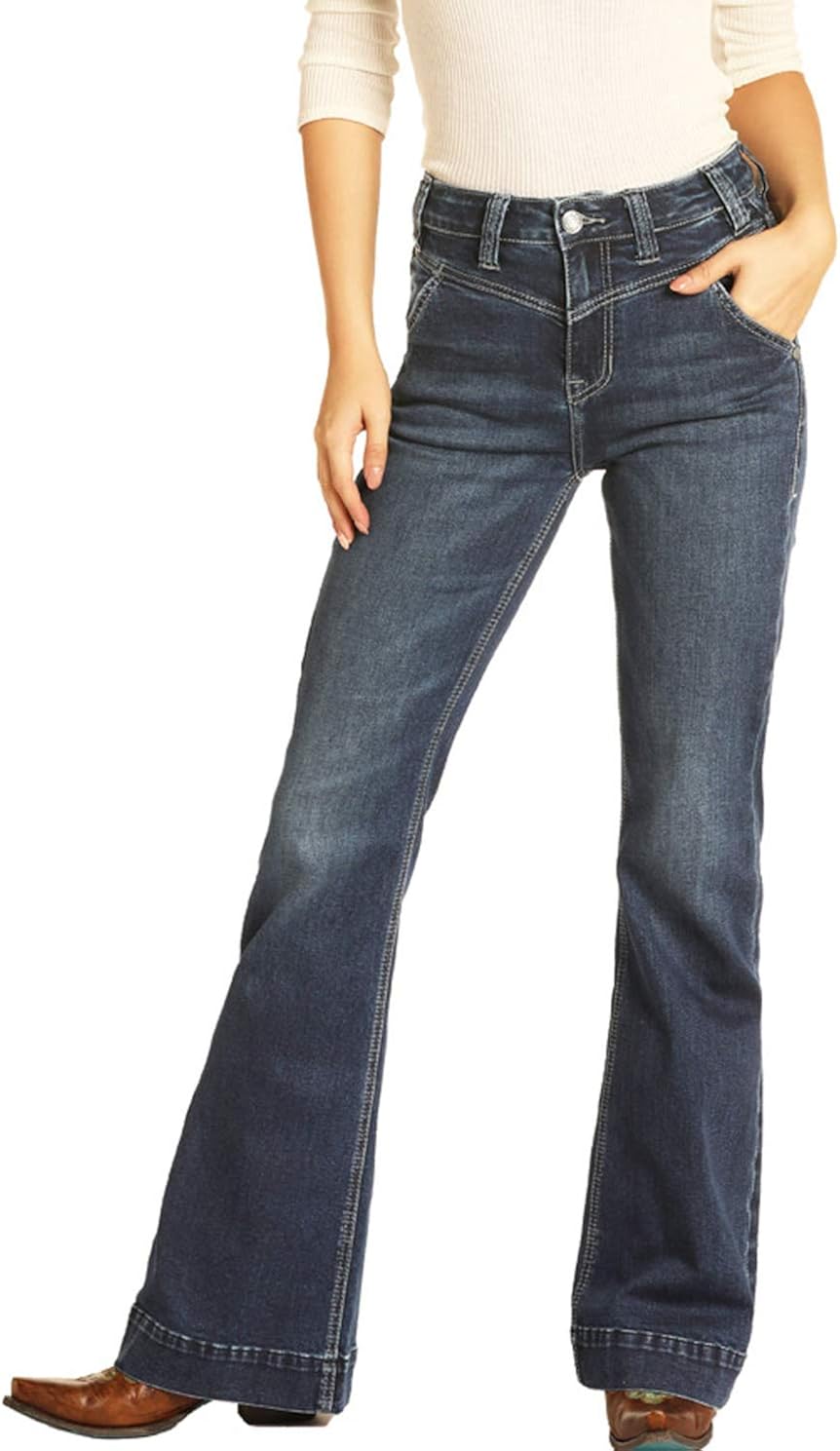 Rock and Roll Denim High Rise Trouser W8H4142 at Amazon Women's Jeans store