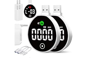 Lunarlipes USB 2-in-1 Gas & Carbon Monoxide Detectors with Touch Screen, Plug-in/USB-A/USB-C Powered CO & Gas Detector Alarm, CO, Natural Gas, Propane, Methane, Explosive Gas Alarm (2-Pack)