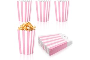 24 Pcs Pink Popcorn Boxes, Small Popcorn Buckets Pink and White Striped Popcorn Bags for Birthday Party Favor Supplies