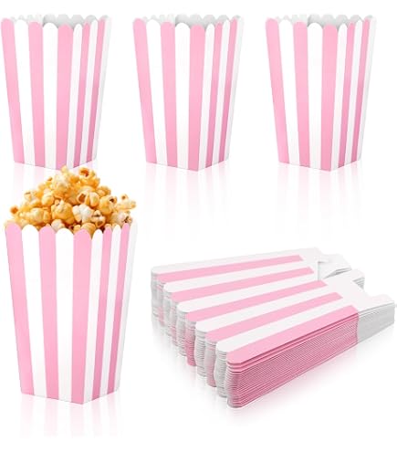 24 Boîtes à Popcorn Carton Avec Nœud Rose - Petites Boîtes à Friandises Pour Anniversaire, Fête, Bonbons