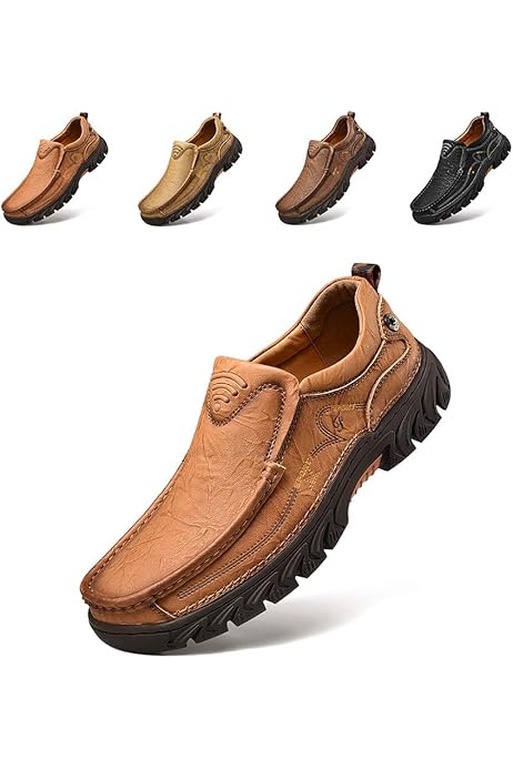 men genuine cow leather waterproof comfy non slip soft slip on casual oxfords