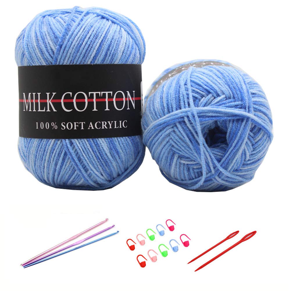6X 50g Knitting Rainbow Wool Yarn Balls Colorful Hand Crochet Knitting Double Acrylic Yarn Set, 23 Colors, with 3 Crochet Hooks, 2 Needles, 10 Crochet Locking Stitch Markers (05)